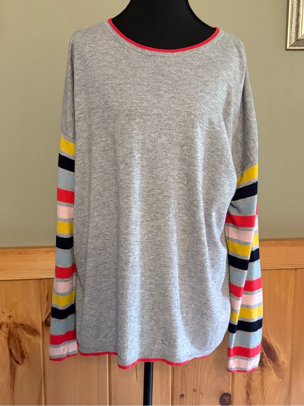 Boden Gray Sweater Multicolor Striped Sleeves Wool Blend Lightweight size M